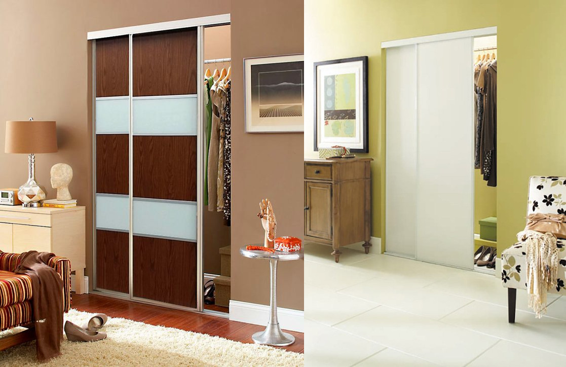 Sliding closet doors installed in modern looking bedroom settings are attractive space savers