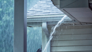 Rain pouring down on a house showing the importance of El Nino rain prep.